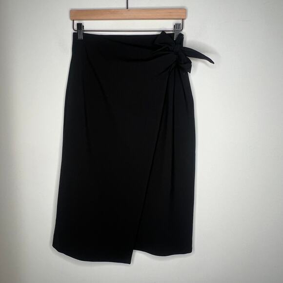 Diane von Furstenberg DVF Black Wool Side Knot Wrap Skirt Size 6 - Picture 3 of 8